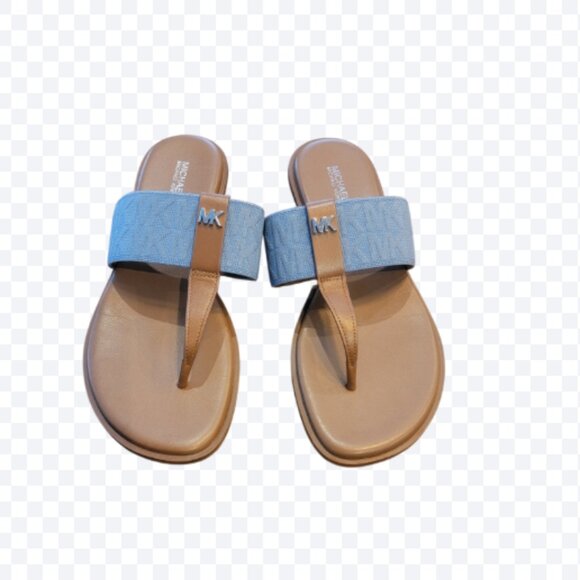 Michael Kors Verity Logo and Leather Sandals in Blue/Brown - Picture 1 of 11